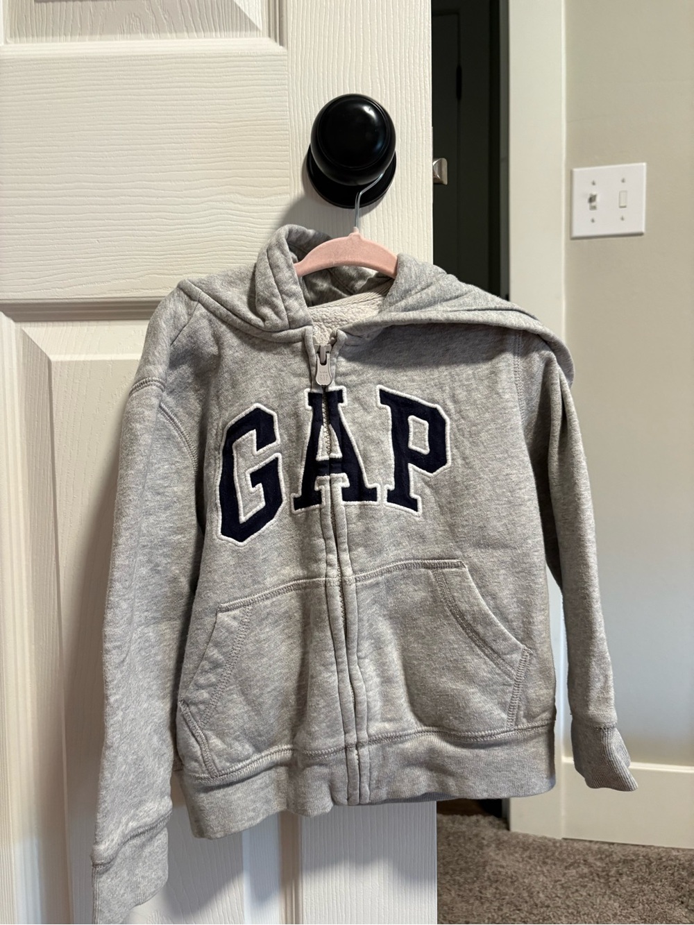 GAP Kids Light Gray Zip-Up Hoodie with Navy Logo